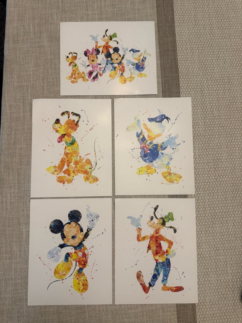 Disney Multicolor Watercolor Character Set - Mickey, Donald, Goofy, Pluto
